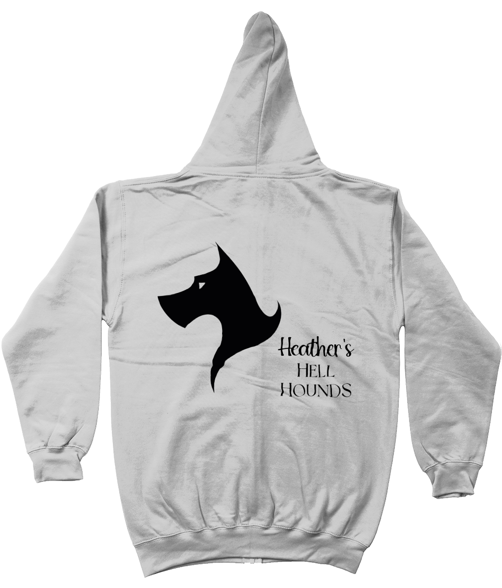 AWDis Zoodie - Zip hoodie Heather's Hell Hounds back design, zip front.